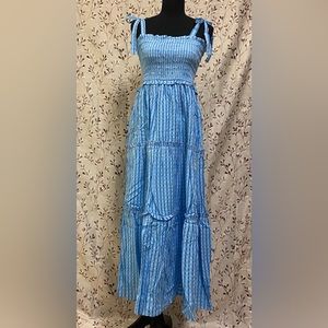 New York & Company - Gingham Smocked Tie- Shoulder Midi Dress (NWT)